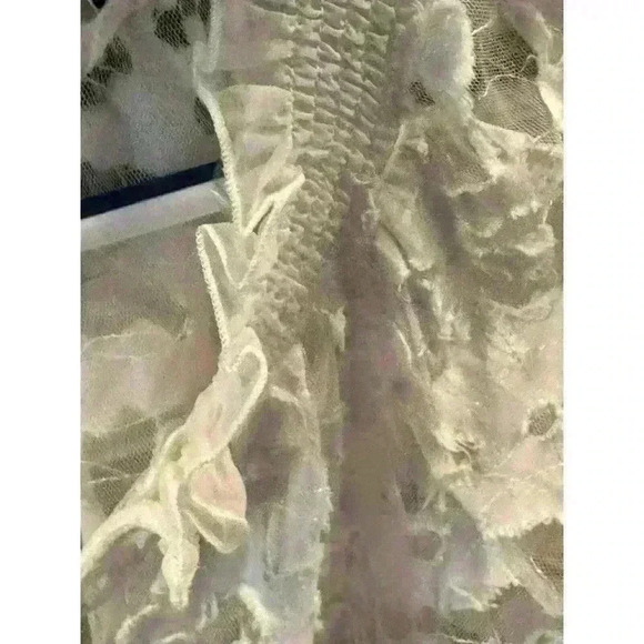 Lace Boho Ivory Floral Women’s Long Sleeve Top Ruffle Neckline Elasticized Waist - Picture 7 of 9